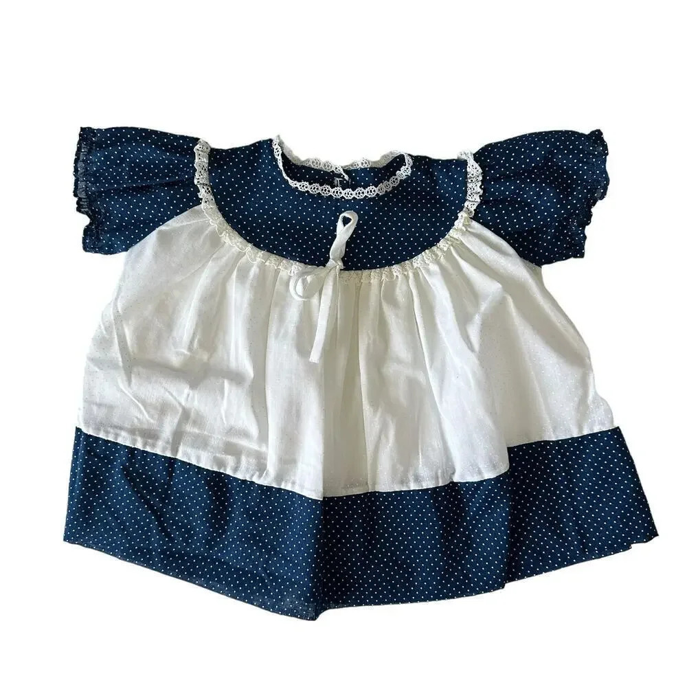 Vintage Alexis‎ Polka Dot Ruffled Dress Toddler Girl 12M Navy White Prairie